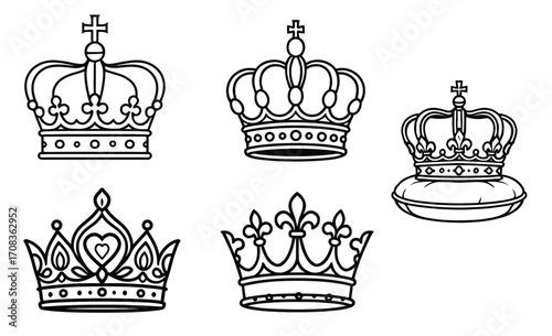 Vector Set of Royal Crowns. A Graphic for King, Queen, Monarchy, and Historical Themes.