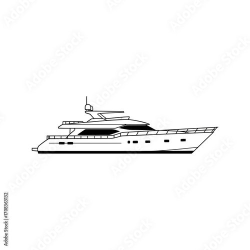 Black and White Outline of a Luxury Yacht