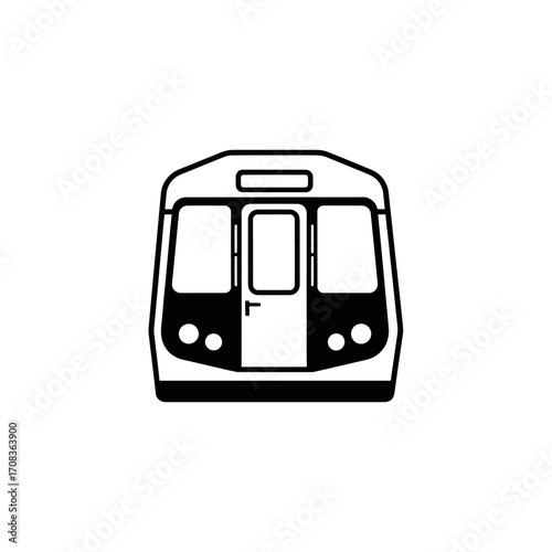 Front View of a Modern Subway Train in Black and White