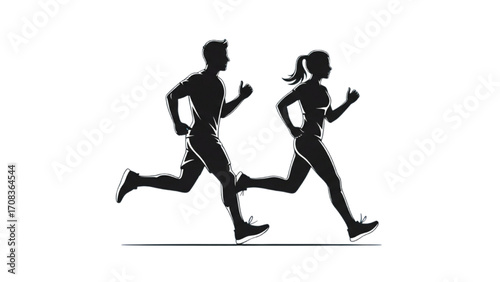 Vector Illustration of Man and Woman Silhouettes Running Side by Side Fitness Healthy Lifestyle AI EPS PNG