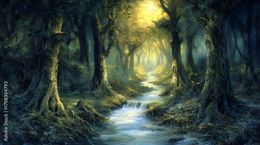 Obraz premium Professional painting of a misty forest