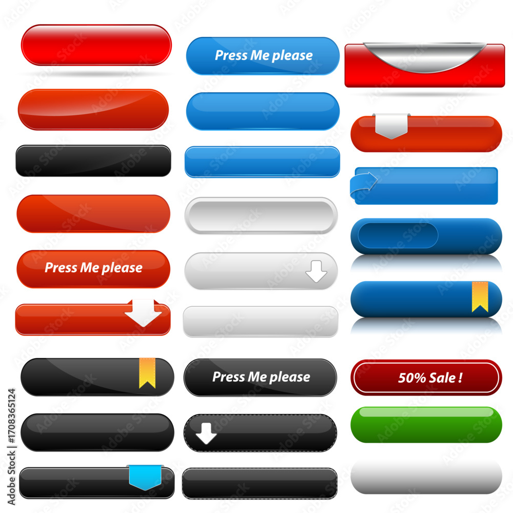 Collection of Glossy Web Buttons with Various Designs and Colors. Collection of Glossy Web Buttons with Various Designs and Colors.
