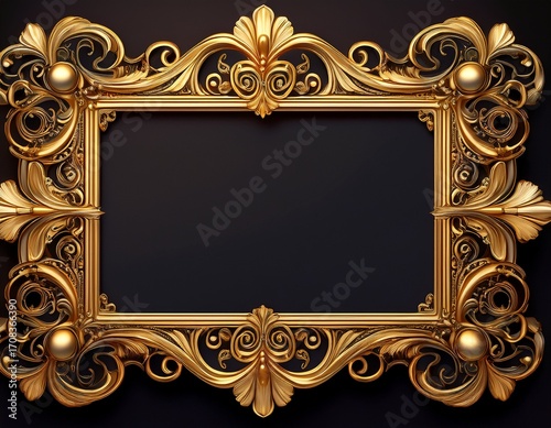 a beautifully crafted gold ornate picture frame on black background high end ornate details frame