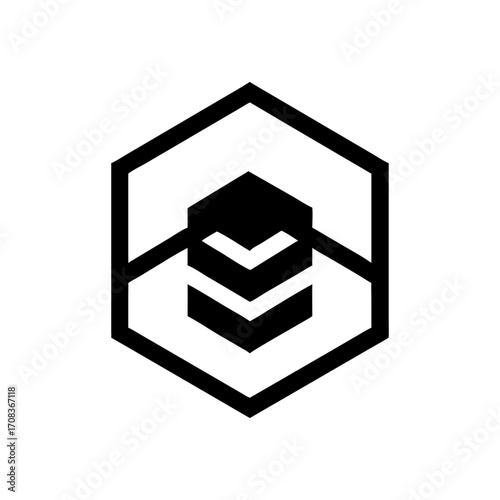 Abstract bee hive hexagon logo with sharp clean geometric silhouette minimal design style
