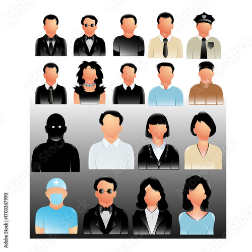 Diverse Collection of Avatar Icons Representing Various Professions and Identities.