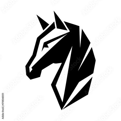 Geometric horse head logo created in minimal silhouette style modern equine vector design
