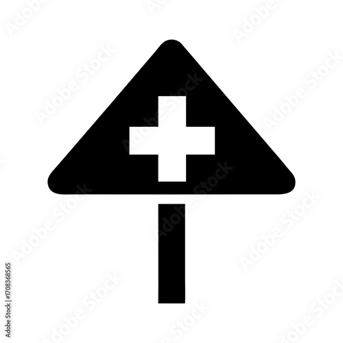 Hospital ahead information road sign silhouette with white background clean vector illustration