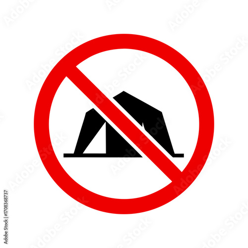 Free Download No camping prohibition sign silhouette icon with white background clean safety vector design - GFXLoad