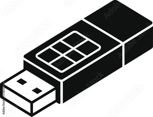 Vector illustration of vector art of black and white icon of a usb flash drive with a grid pattern on top