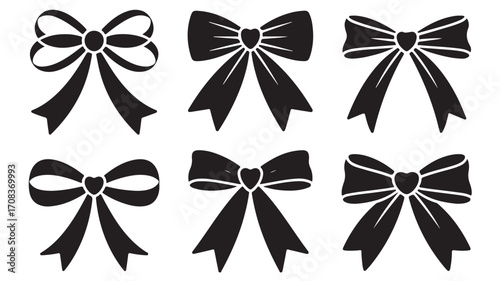 Vector art of group of six black bow tie icons