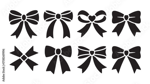 Vector art of set of eight black bow tie icons