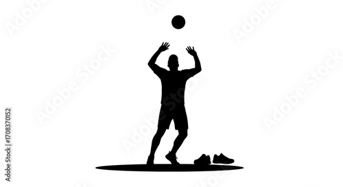 Dynamic male athlete in silhouette prepares to spike a volleyball mid-air with intense focus
