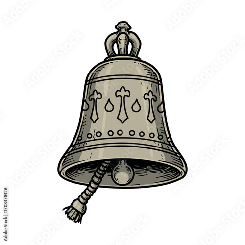 Historic bell ringing ceremony town square art illustration cultural heritage view tradition and community. Vector illustration