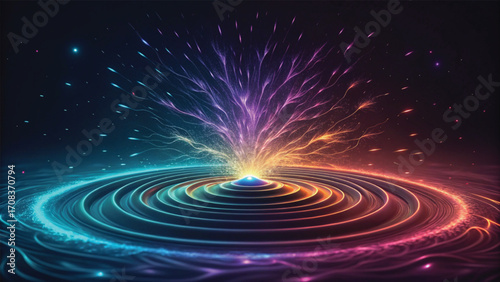 Concentric rings of light with radiating energy burst