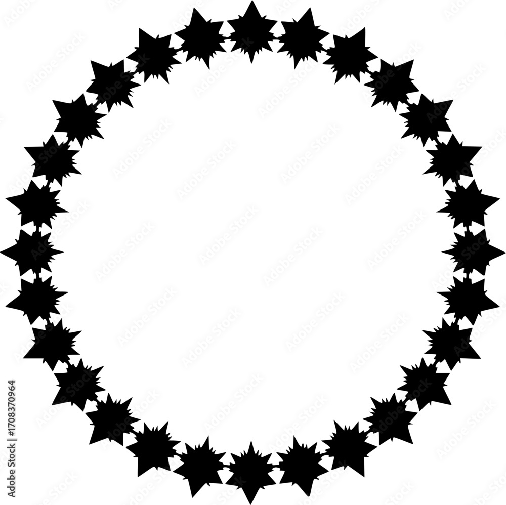 Obraz premium Starry circle border frame decorative element silhouette vector illustration