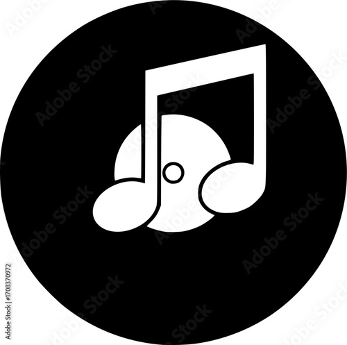 Vinyl record with musical note silhouette vector illustration