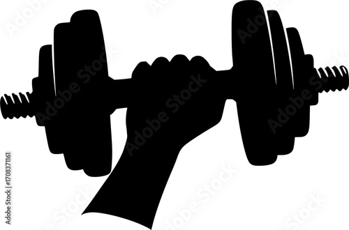 Hand holding dumbbell weightlifting fitness workout silhouette vector illustration
