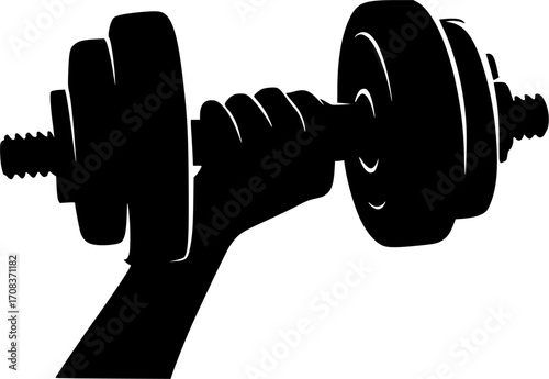 Hand holding dumbbell weightlifting fitness workout silhouette vector illustration
