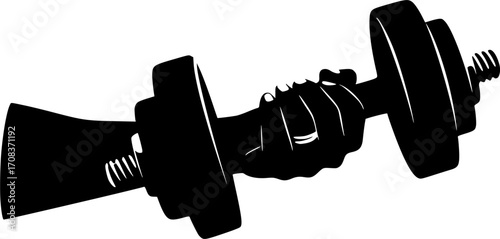 Hand holding dumbbell weightlifting fitness workout silhouette vector illustration
