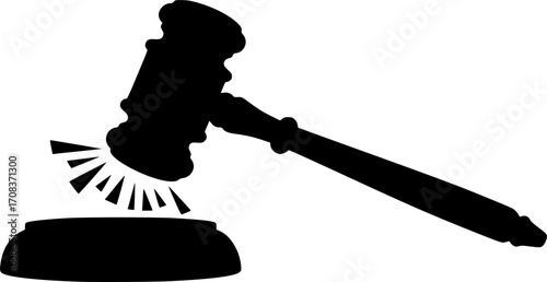 Gavel striking sound block legal silhouette vector illustration
