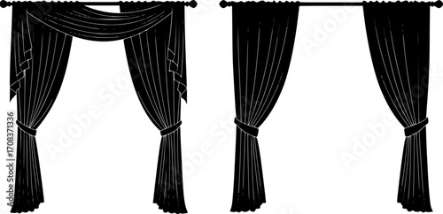 Elegant decorative curtains drapery silhouette vector illustration
