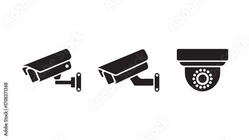 Vector art of collection of three black security camera icons