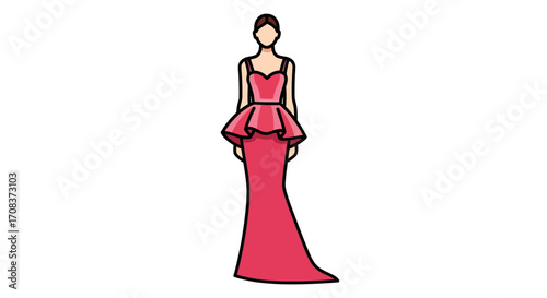 Elegant Woman in Red Evening Gown Illustration