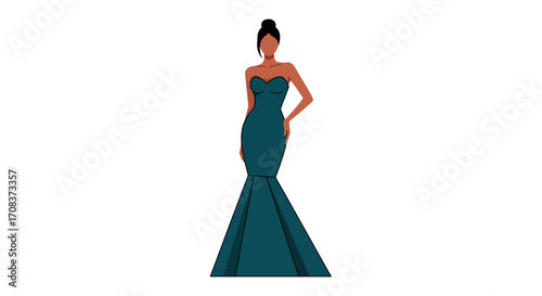Elegant Woman in Teal Gown Illustration