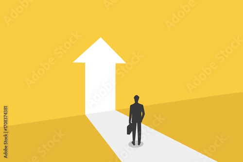 Businessman standing at path the possibility of successful career growth. success, opportunity and growth concept