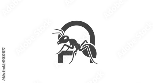 Silhouette of an Ant Integrated with a Stylized Letter A Design