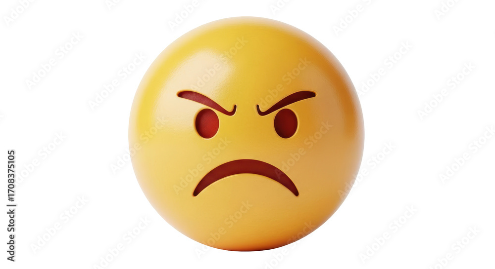 Fototapeta premium Isolated Angry Emoji Face, 3D Render