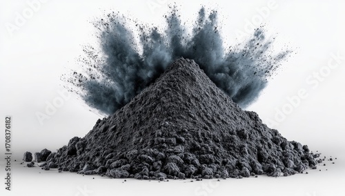 Dark gray powder explodes from a small pile