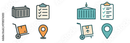 Process of logistics management with containers and delivery items showing tracking and organization in a shipping environment