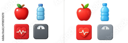 Health and wellness icons representing nutrition and fitness for a balanced lifestyle
