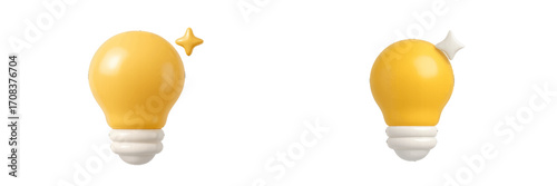 Bright yellow light bulbs with decorative accents shine brightly against a white background