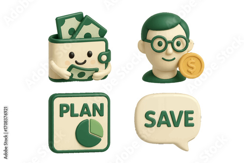 Creative money management tools featured in playful design for budgeting and savings