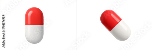 Red and white capsule showcasing a standard pharmaceutical design isolated on a clean background