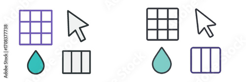 Visual representation of digital icons highlighting interactivity and design elements for user interfaces