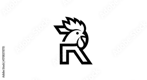 Stylized Black and White Rooster Logo Design