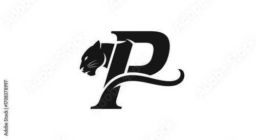 Black Panther Head Incorporated into Letter P Logo Design
