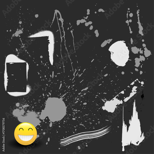 Smiling yellow emoji with a happy expression on a dark background.