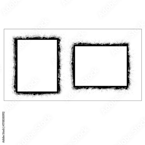 Two empty frames with rough textured edges on a white background.