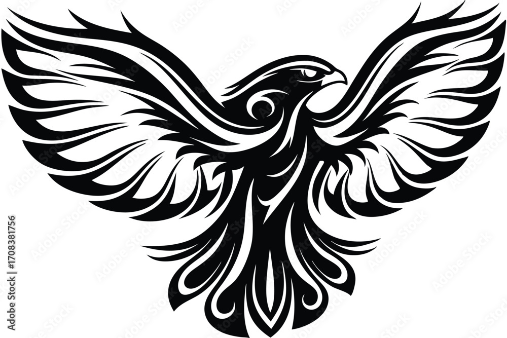 Obraz premium Striking monochrome eagle shows intricately designed feather patterns while soaring powerfully with outstretched wings