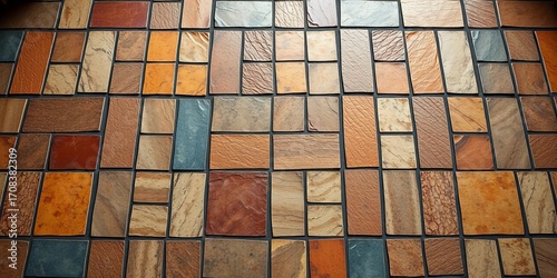 Geometric stone slab floor pattern, intricate design,  building,  home