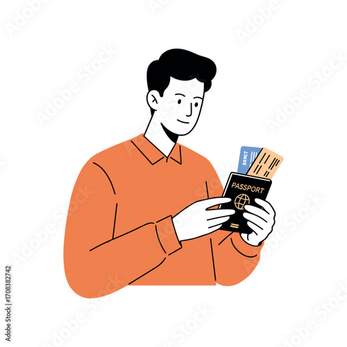 Travel planning with passport and tickets home office digital graphic modern environment view adventure preparation. Vector illustration