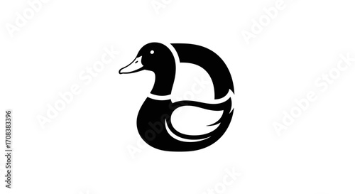 Stylized Black and White Duck Logo Design
