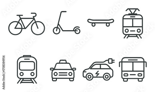 Simple icons of sustainable transportation modes on gradient background
