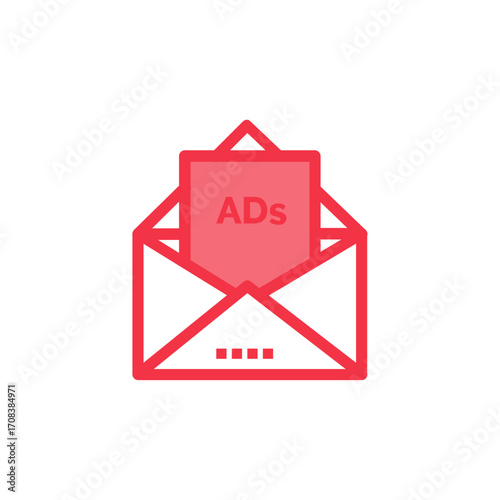 Email Marketing Concept Open Envelope with Ads Displayed, Business Communication