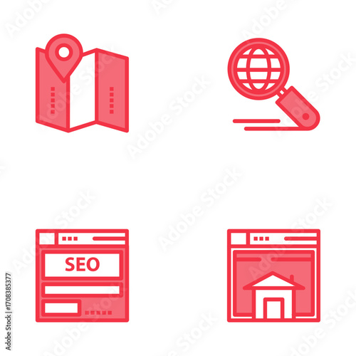 Digital marketing icon set for local business, global search and SEO services
