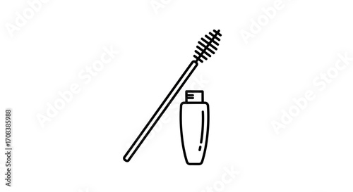 Mascara Wand and Tube Outline Illustration for Beauty Products